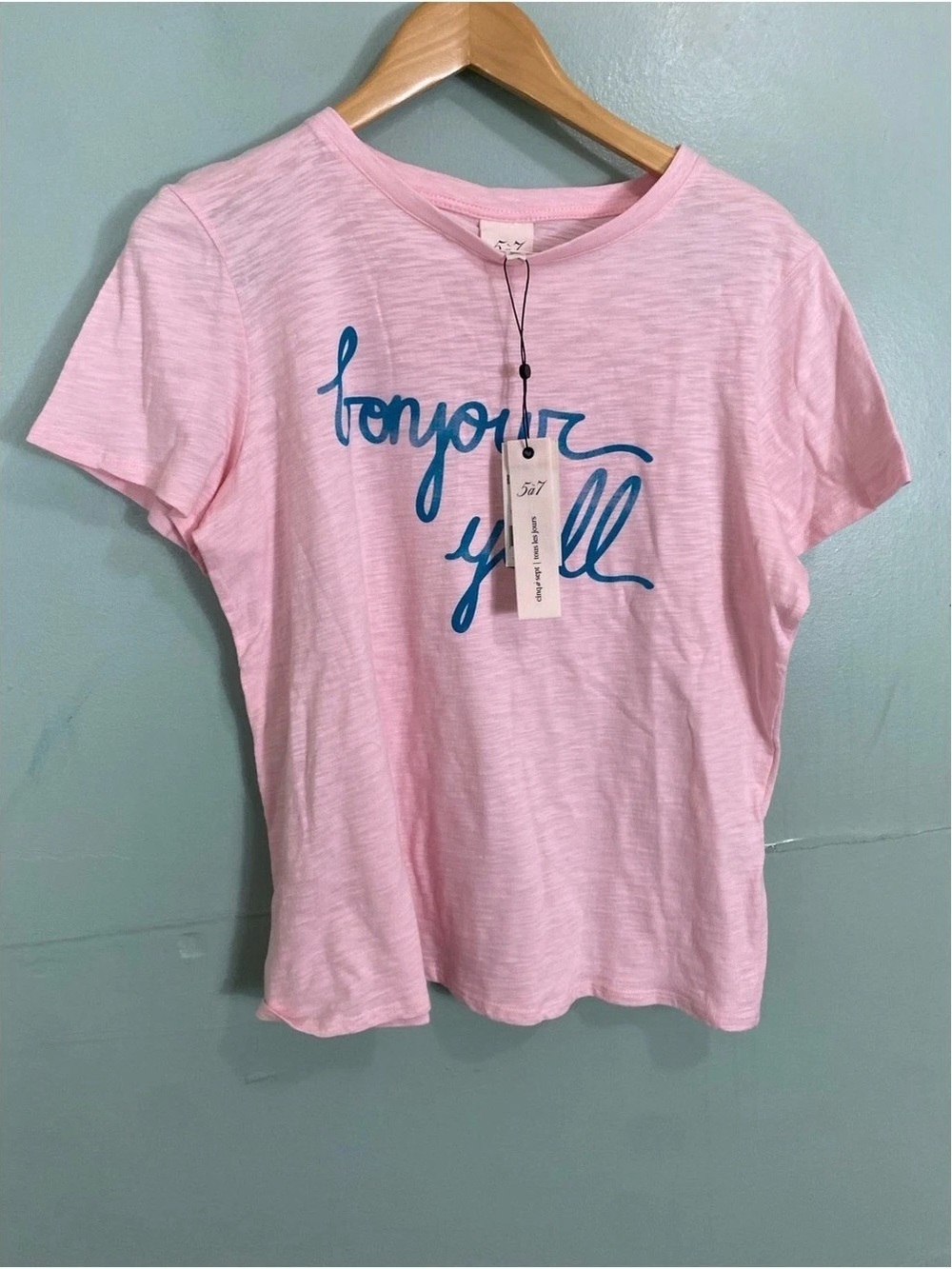 cinq a sept Pink Tee with Blue Script